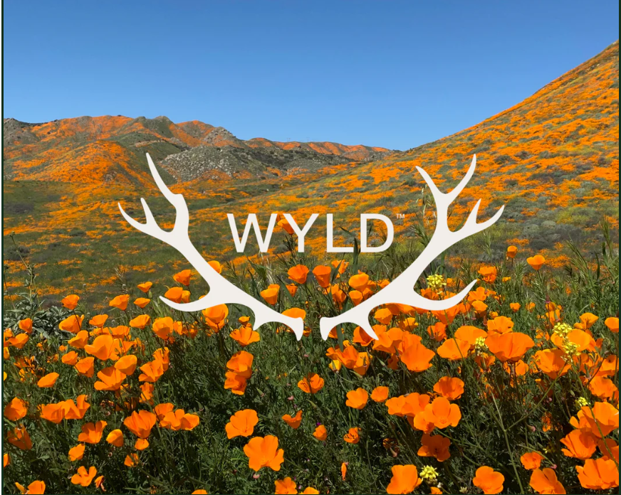 wyld sleep gummies logo displayed on a yellow flower garden on a hill with clear blue sky