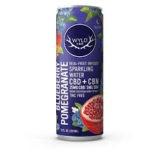A can of CBD:CBN Sparkling Water blueberry pomegranate flavored