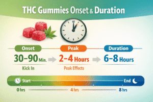 THC gummies onset time and duration timeline